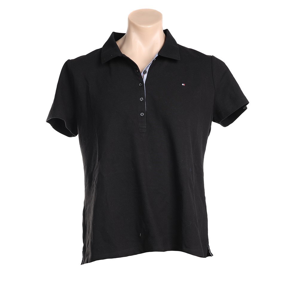 TOMMY HILFIGER Women's Polo, Size L, 94% Cotton, Black (BLK). Buyers Note