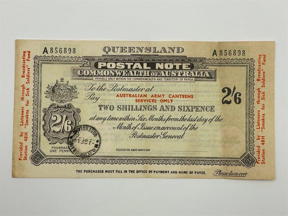 Commonwealth of Australia Postal Note '2 Shillings, 6 Pence'. Auction ...