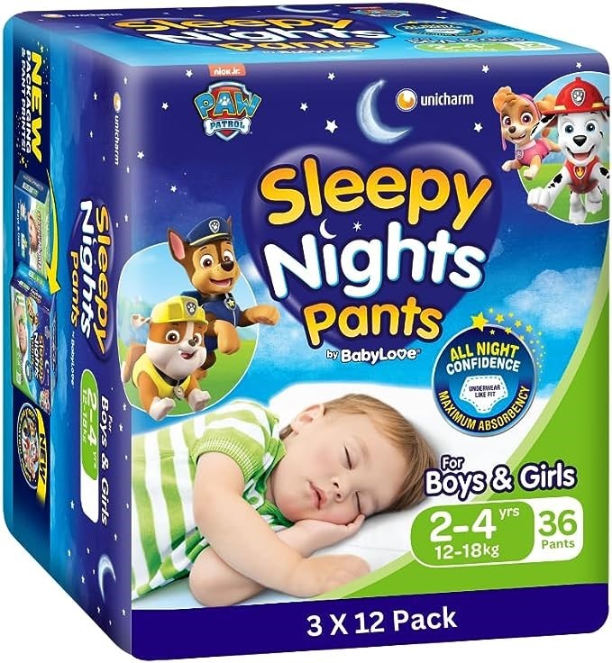 4 x Pack of 12pc BABYLOVE SleepyNights Pants 2-4 years (12-18kg).