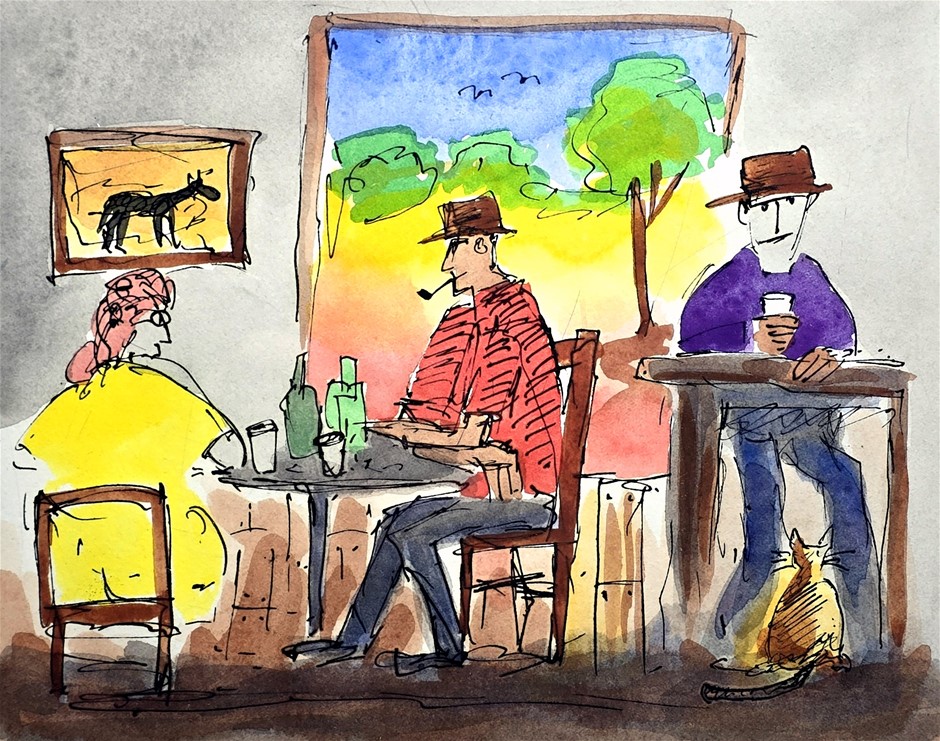 PRO HART (1928 - 2006), ORIGINAL MIXED MEDIA ARTWORK Auction (0001 ...