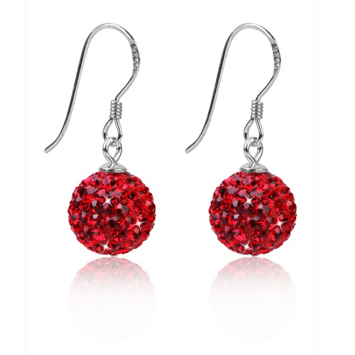 Red Crystal Disco Ball Earrings made with solid 925 Sterling Silver