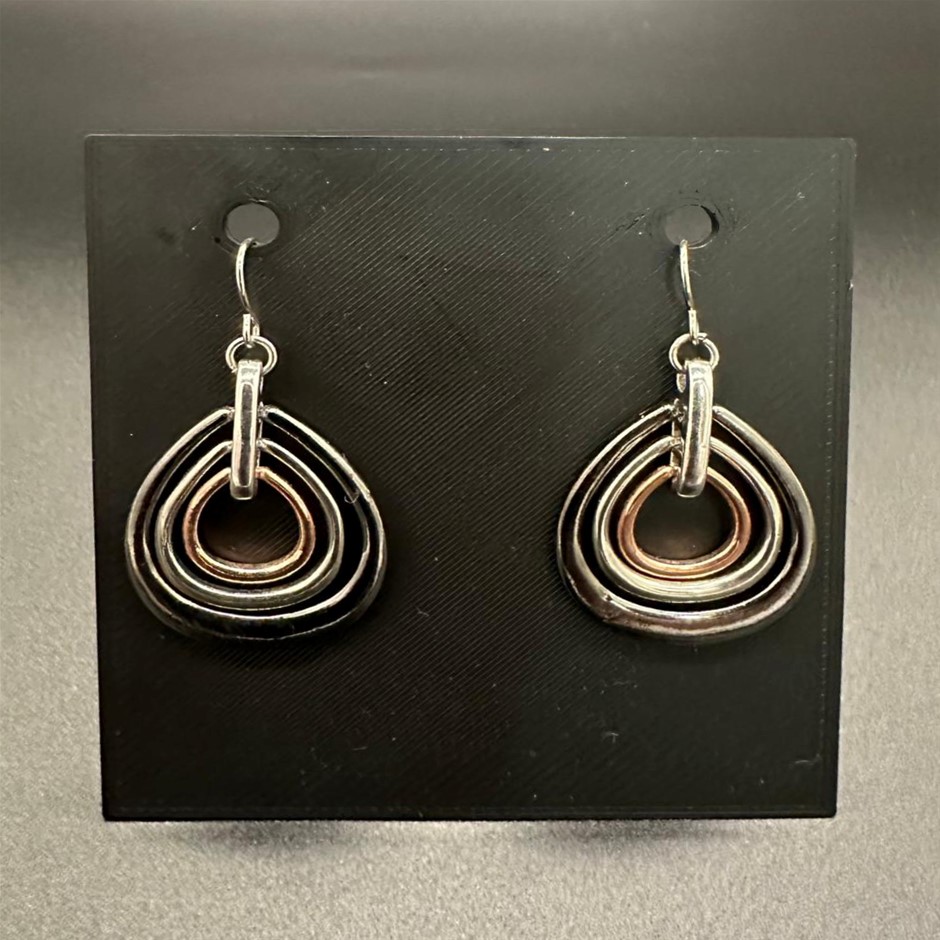 Designer Simulated Diamond Dangle Earrings in Rose & Silver