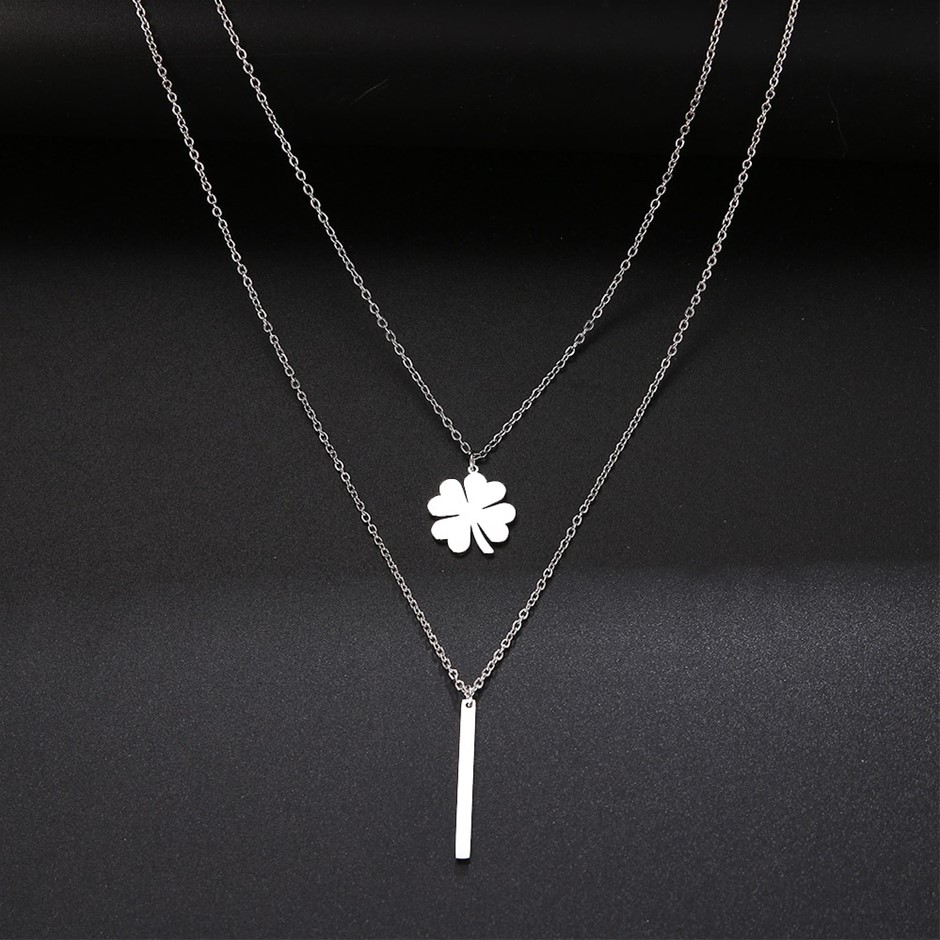 Stainless Steel Double Layer Choker "Clover" Necklace