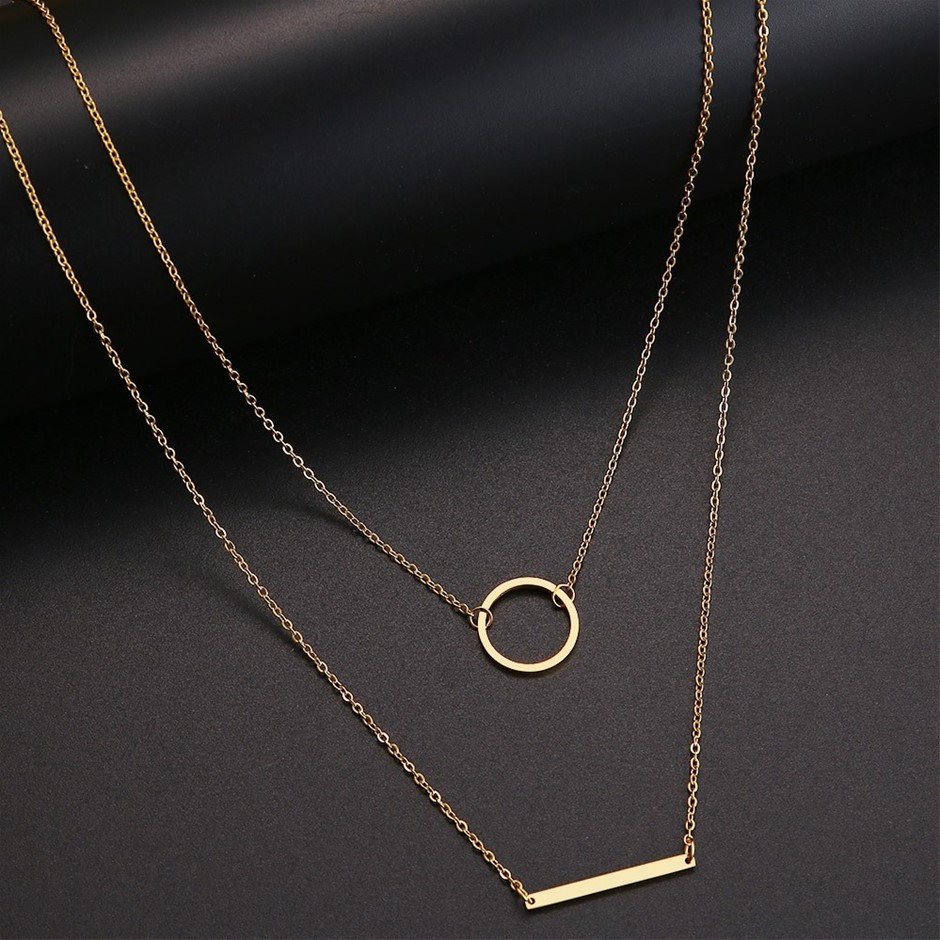 Designer Multilayer Bar & Circle Pendant Necklace - Yellow