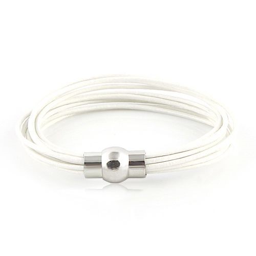 White Leather Look Strand Bracelet with Magnetic Catch