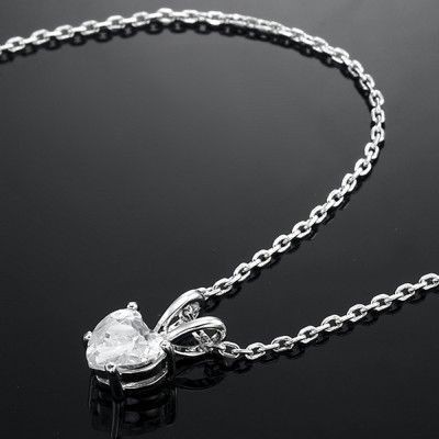 Stunning Rhodium Plated Simulated Diamond Heart Pendant