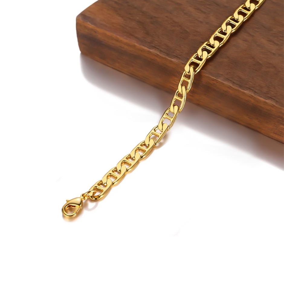 18ct Yellow Gold Plated Maritime Chain Bracelet - 6.5 inches