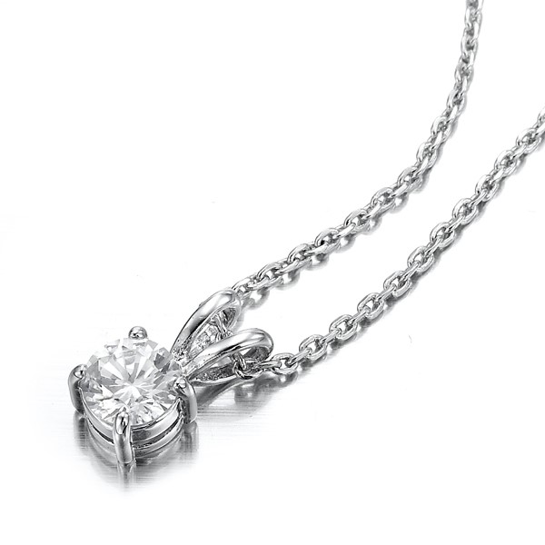 Stunning Rhodium Plated Simulated Diamond Round Pendant