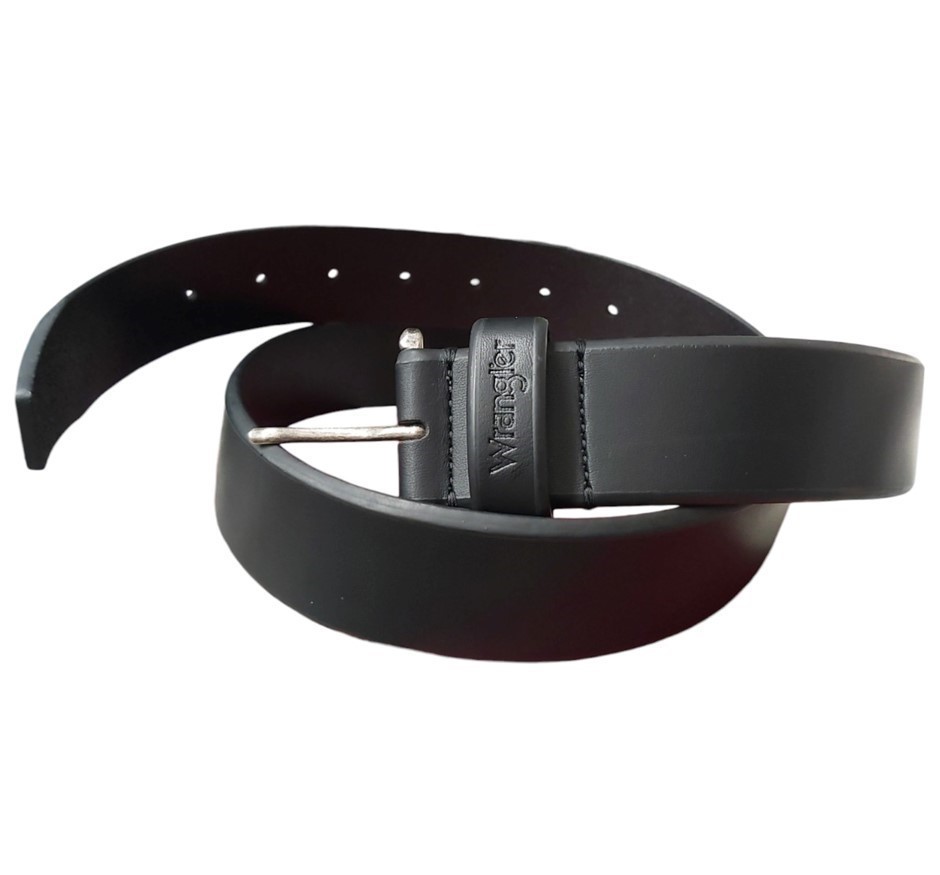WRANGLER Leather Belt, Size 32/34, Black, WRBGS2502. Buyers Note - Discoun