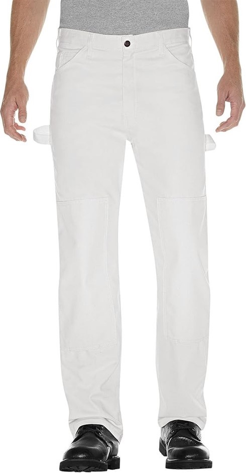 DICKIES Mens Relaxed Fit Double Knee Utility Pant, Size 34x32, White. 2053W