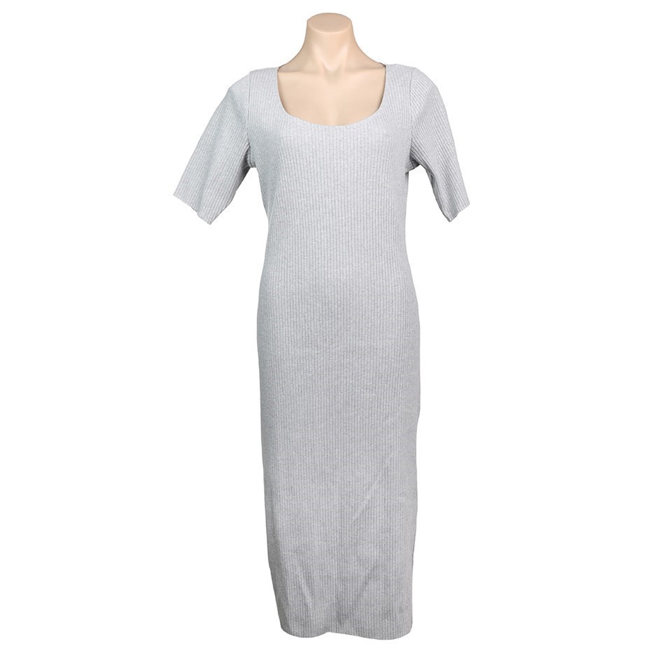 CALVIN KLEIN JEANS Women's Ribbed Dress, Size L, Cotton/Elastane, Pearl Hea