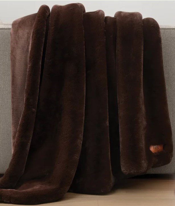 FRYE Luxe Faux Fur Throw, 60 x 70in, Brown. NB: Not in original packaging.
