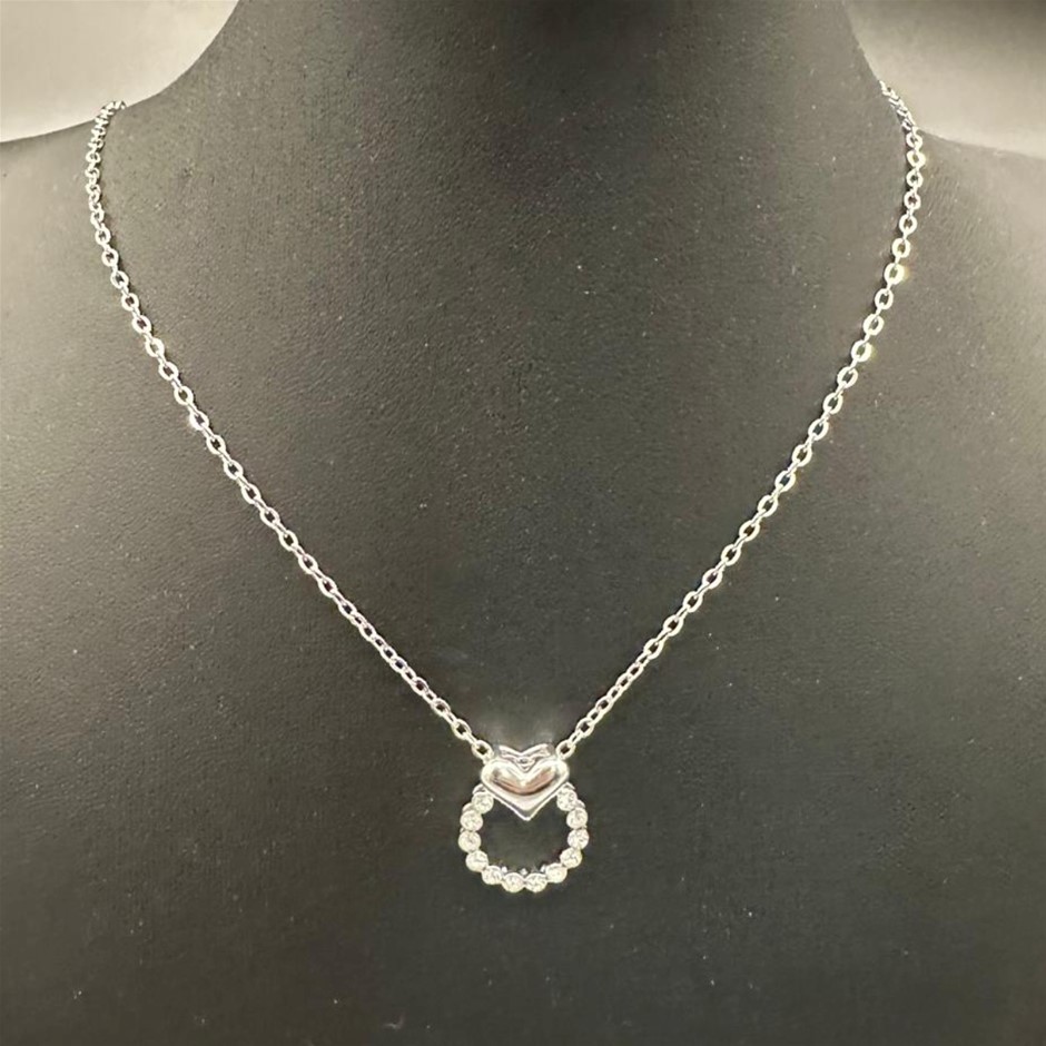 Designer Simulated Diamond Love heart Eternity Necklace in Silver