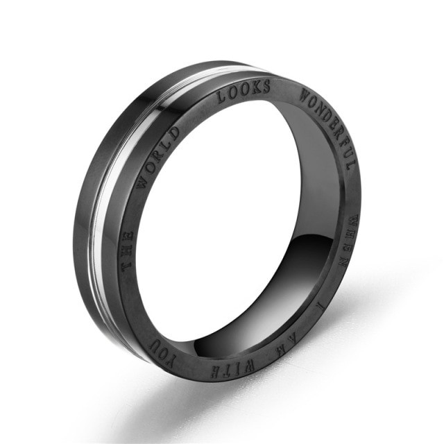 Black with Silver Ridge Men's Ring - US Size 10