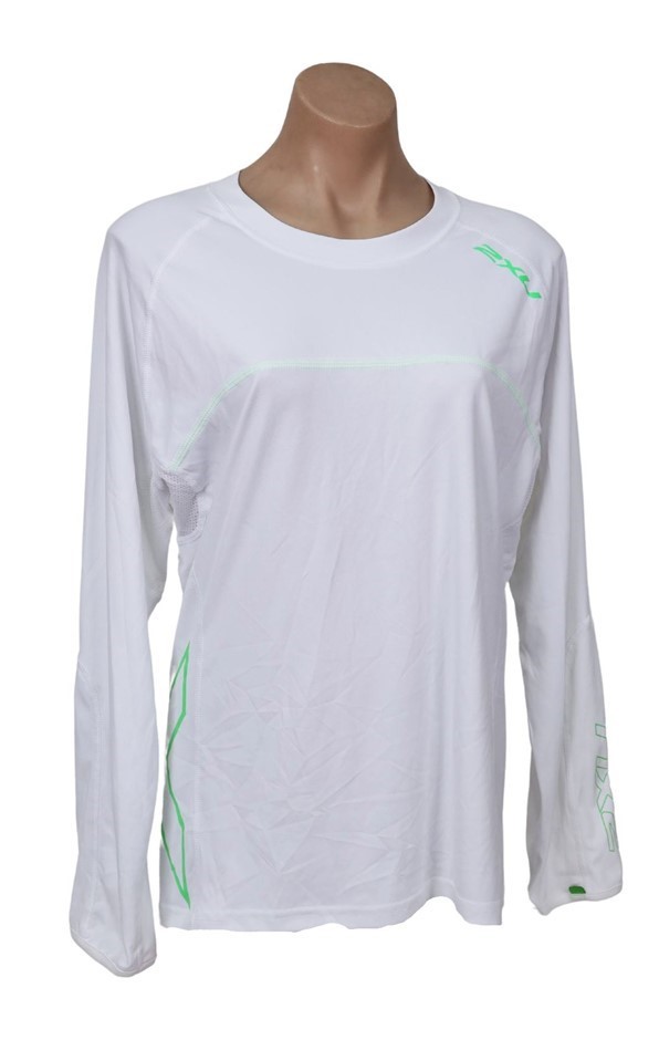 2 x 2XU Women's Sailing Short Sleeve Fibretech Tee, Size L, White/Green, WY