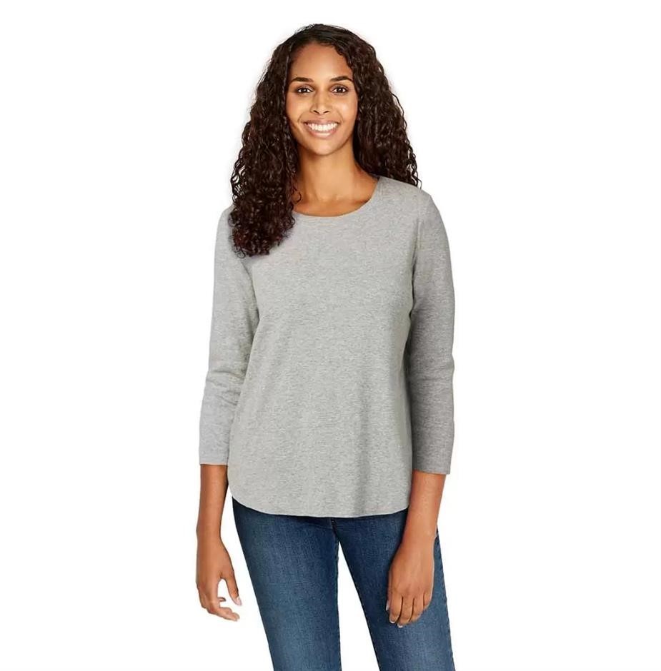 5 x SIGNATURE Women's 3/4 Sleeve Slub Tees, Size S, 100% Cotton, Grey. Buy
