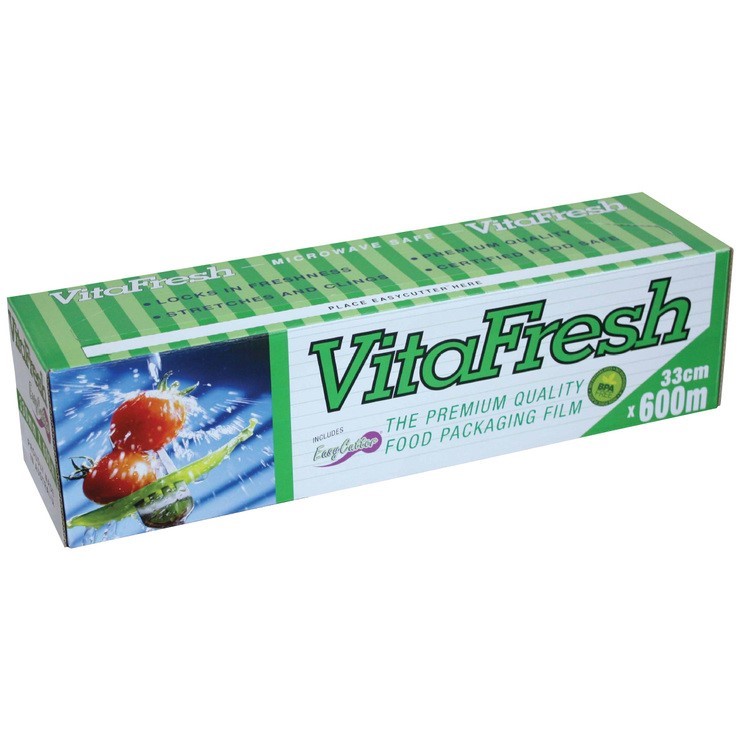 2 x VITAFRESH Cling Wrap, 600m x 33cm. N.B. Damaged packaging, ezy-cutters
