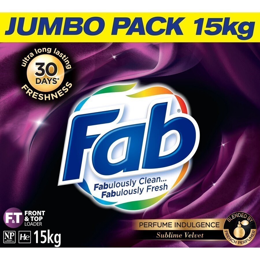FAB Jumbo Pack 15kg Perfume Indulgence Sublime Velvet Laundry Detergent Pow
