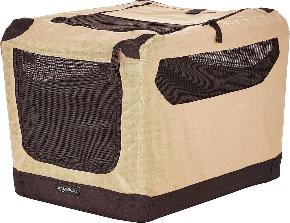 AMAZON BASICS 2-Door Collapsible Soft-Sided Dog Travel Crate, Small (45.72