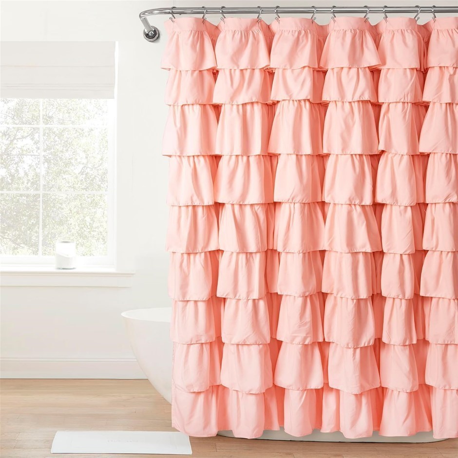 LUSH DECOR Ruffle Shower Curtain. Size: 72" x 72". Colour: Blush. Floral T