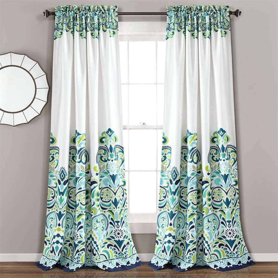 2 X LUSH DECOR Clara Curtains Paisley Damask Print Bohemian Style Light Fil