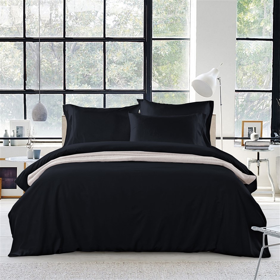 1200 Thread Count Egyptian Cotton Quilt Cover Set| Black | King Single