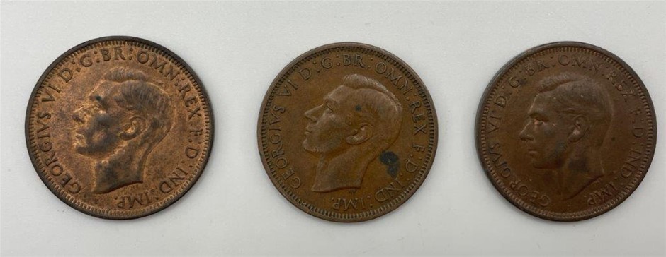 3 x Asstd Pre-decimal George VI 'Penny' bronze coins