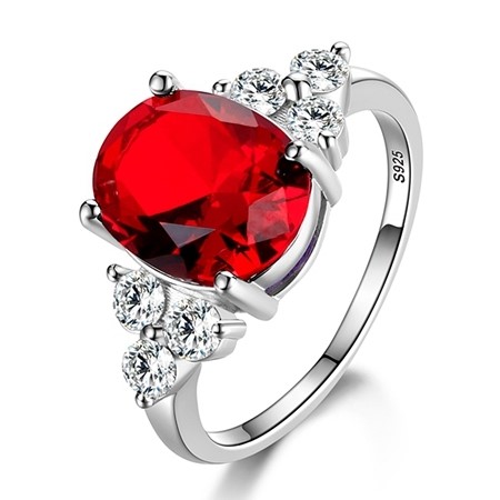 Designer Simulated Ruby Statement Ring in Silver - US Size 7