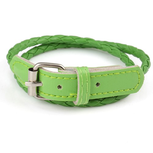Wrap around Green Leather Buckle Bracelet