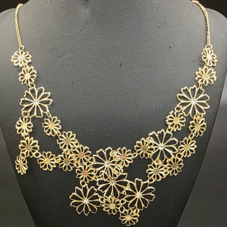 Designer Floral Statement Necklace in Gold