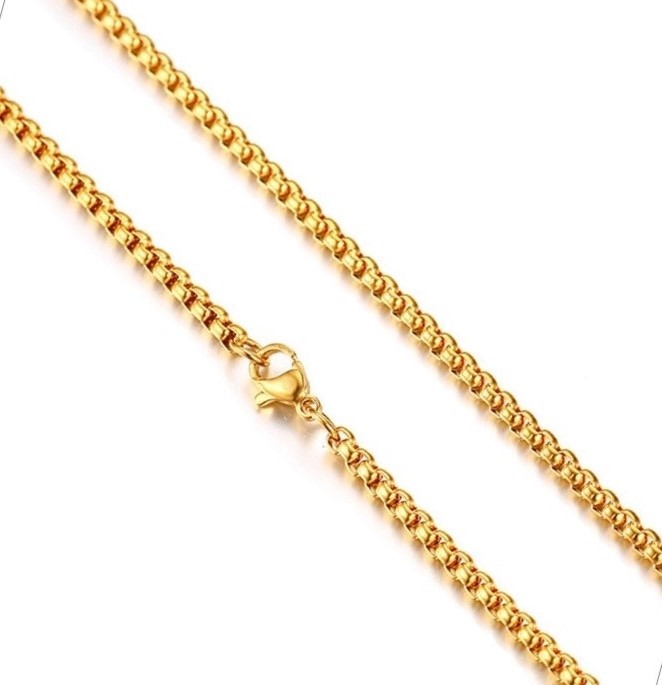 Stainless Steel 3mm Men' Round Box Chain Necklace 50cm - Yellow