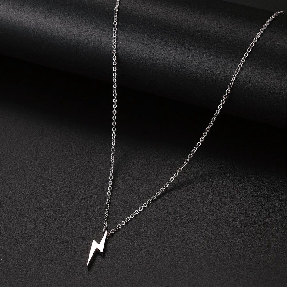 Stainless Steel Lightening Bolt Necklace in Silver