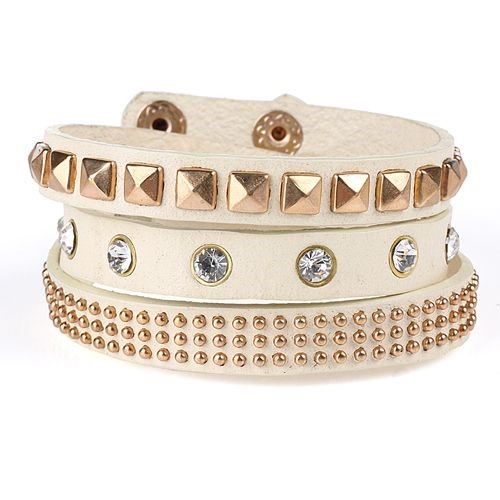 Cream Stud & Rivet Wrap around Leather Bracelet
