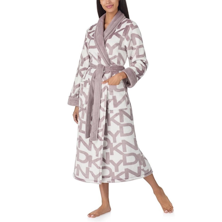 DKNY Women's Plush Shawl Collar Robe, Size M, Quail Mauve. Buyers Note - D