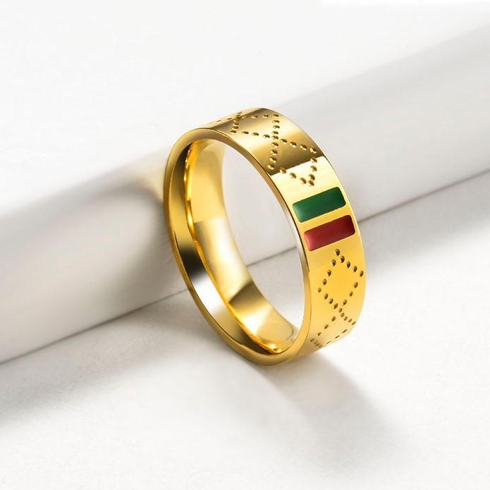 Designer Diamond Cut Stainless Steel Ring - US Size 7 (Yellow)