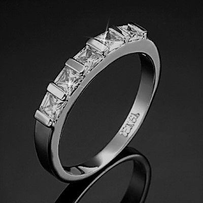 Stunning Rhodium Plated Simulated Diamond Band Ring - US Size 7