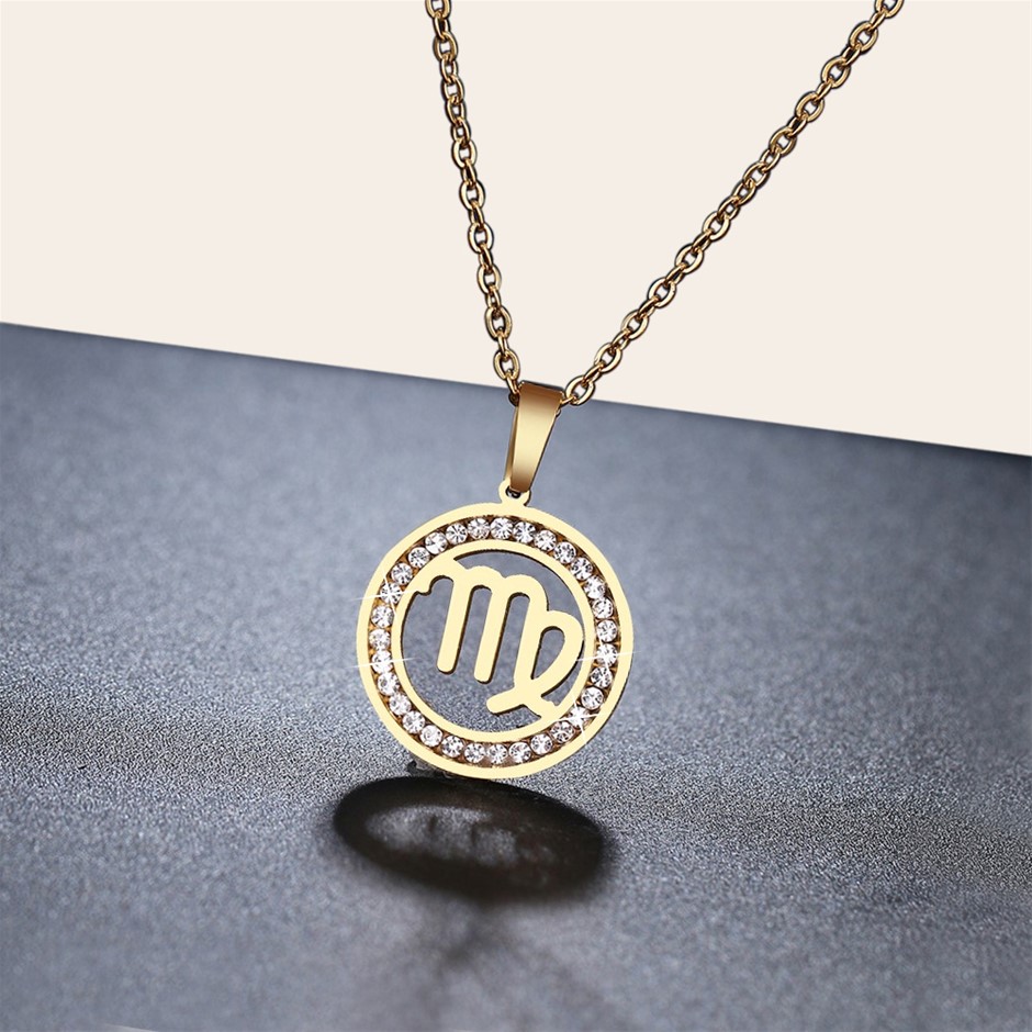 Simulated Diamond Zodiac Necklace - VIRGO (Yellow)