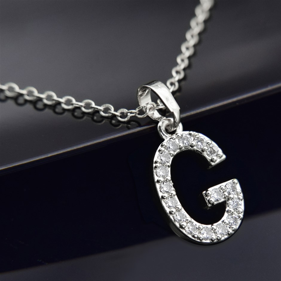 Simulated Diamond Initial 'G' Minimalist Stainless Steel Necklace