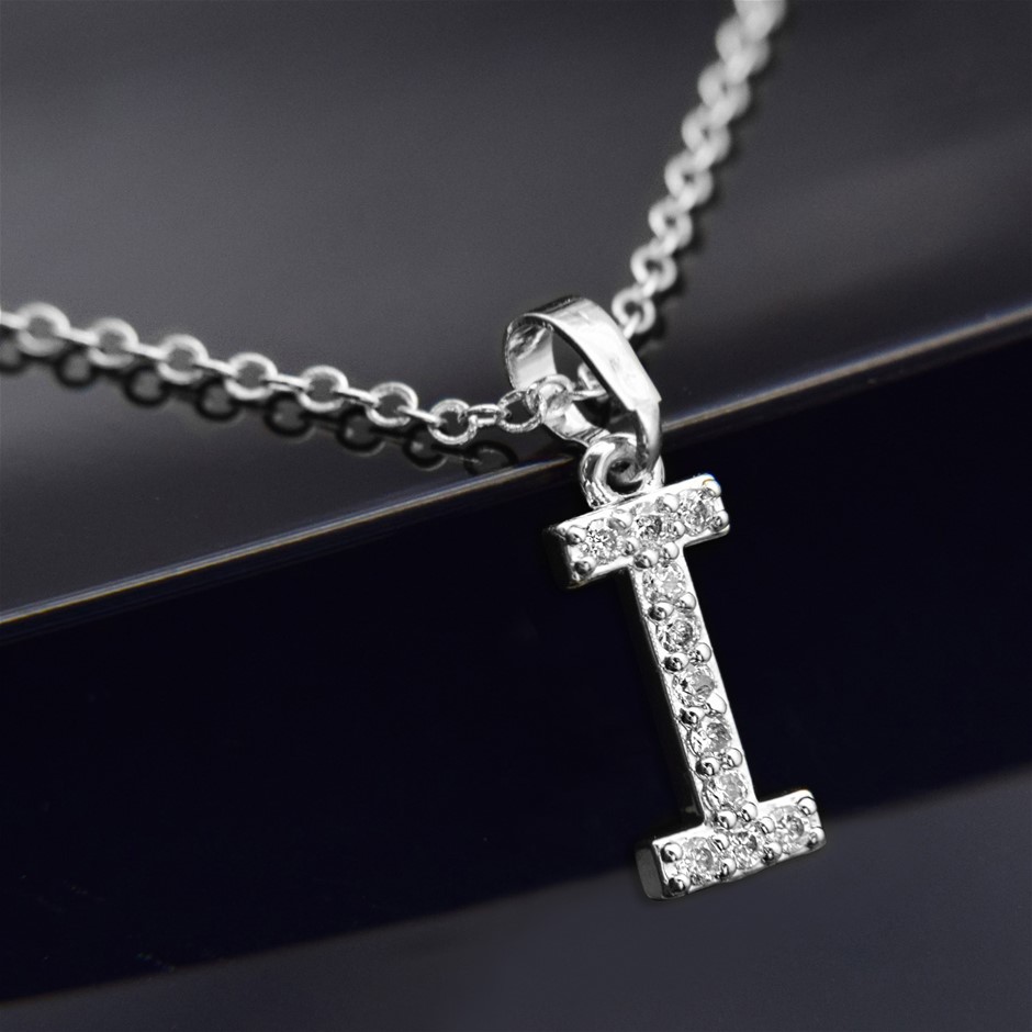 Simulated Diamond Initial 'I' Minimalist Stainless Steel Necklace