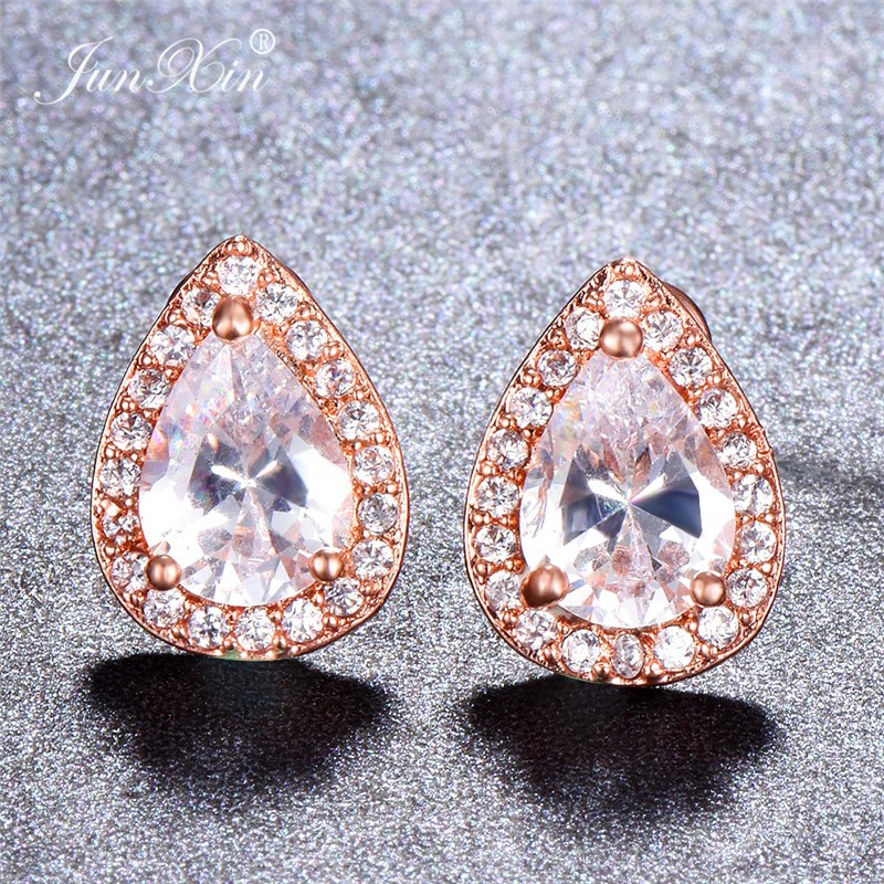 Designer Simulated Diamond Teardrop Earrings in Rose