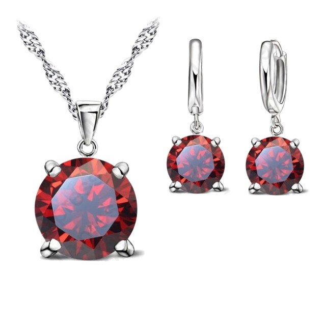 Red Simulated Diamond Drop Earring & Necklace Set