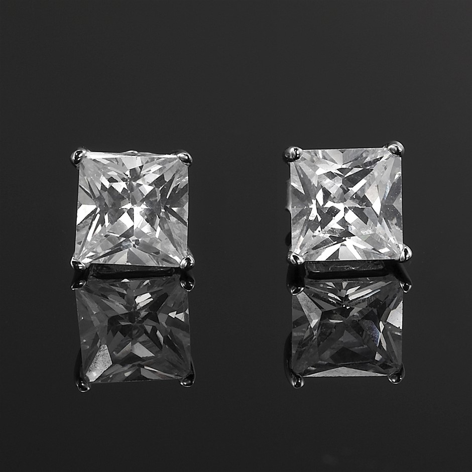 6mm Solid 925 Sterling Silver Square Earrings Crystals by Swarovski®