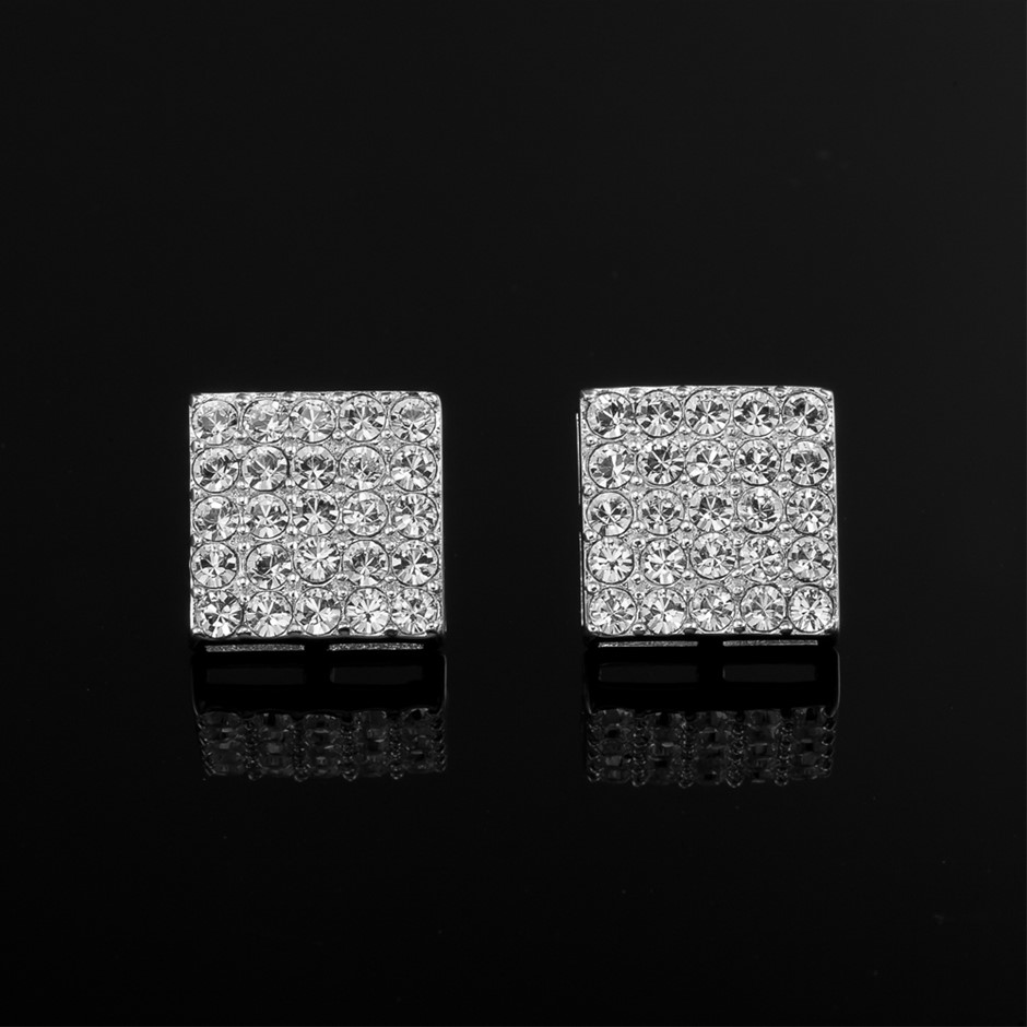Solid 925 Sterling Silver Square Earrings - 50 Crystals by Swarovski®