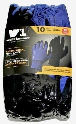 20 Pairs x WELLS LAMONT Antimicrobial Foam Latex Work Gloves, Size M, Blue/