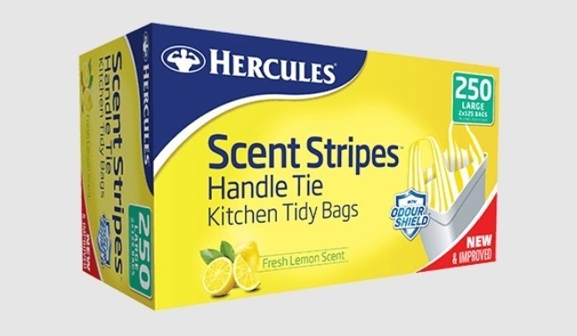 HERCULES Handle Tie Kitchen Tidy Bags, 250 Count, Fresh Lemon Scent. NB: Da