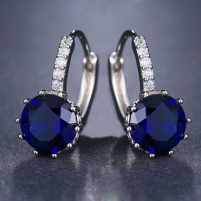 Designer Simulated Diamond Dark Blue Drop Earrings in Silver