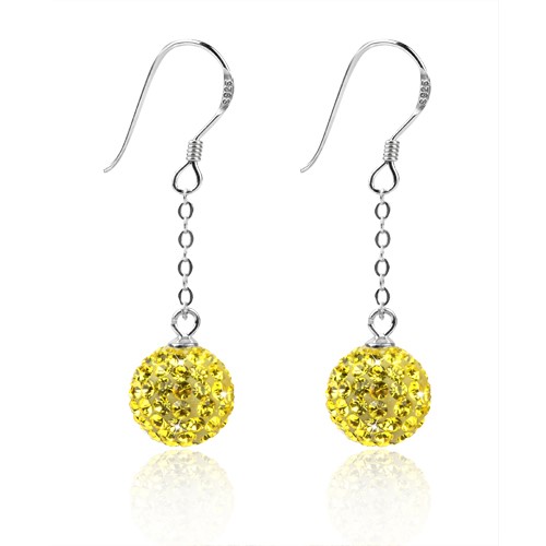 White/Yellow Crystal Disco Ball Earrings made with 925 Sterling Silver