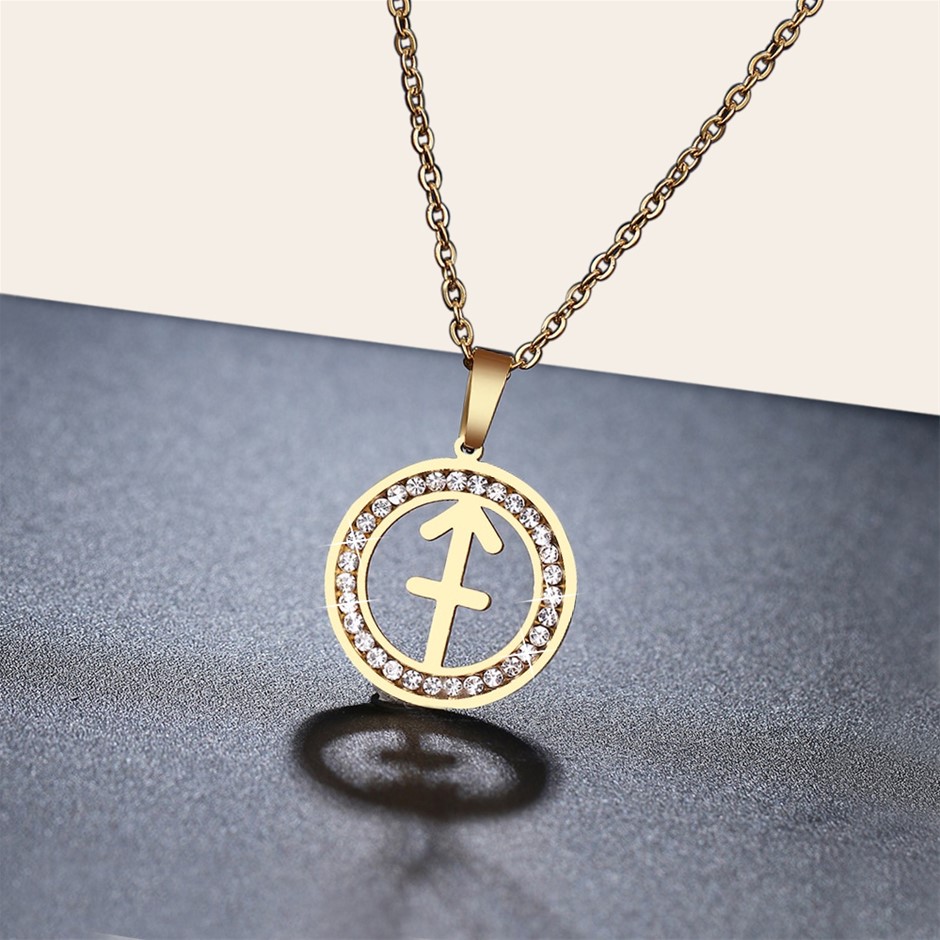 Simulated Diamond Zodiac Necklace - SAGITTARIUS (Yellow)