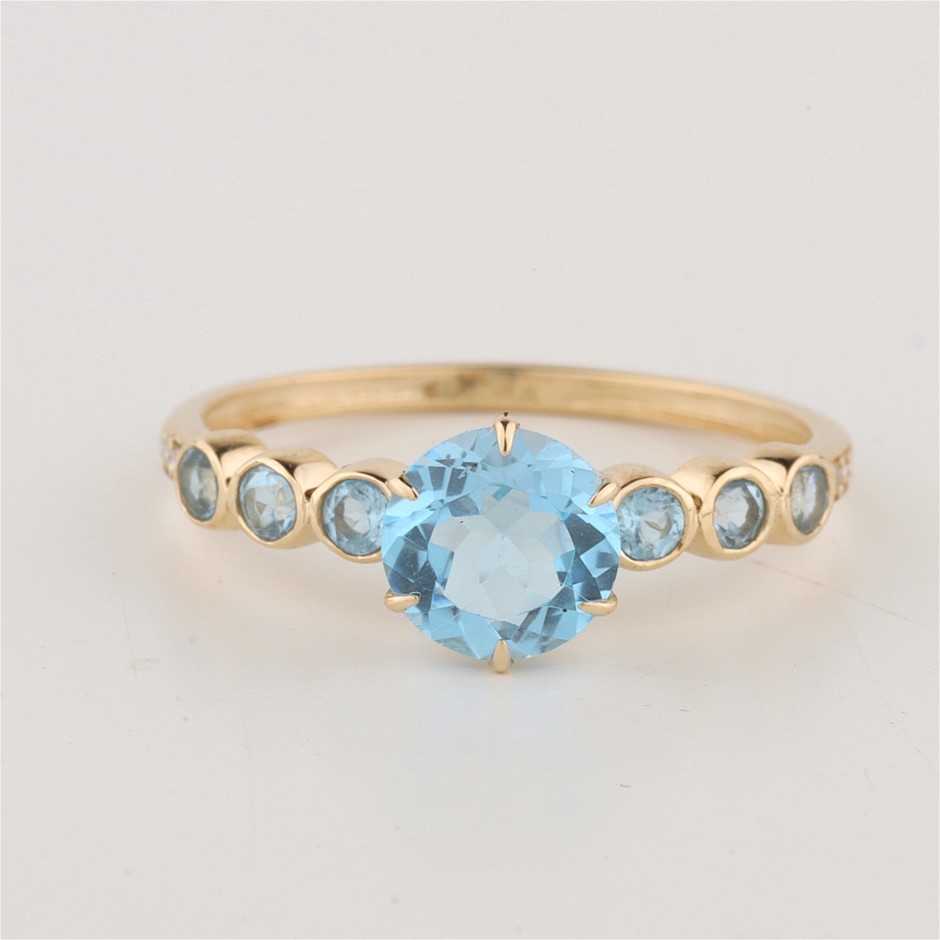 Yellow Gold Natural Topaz & Diamond Ring with Lab certifcate