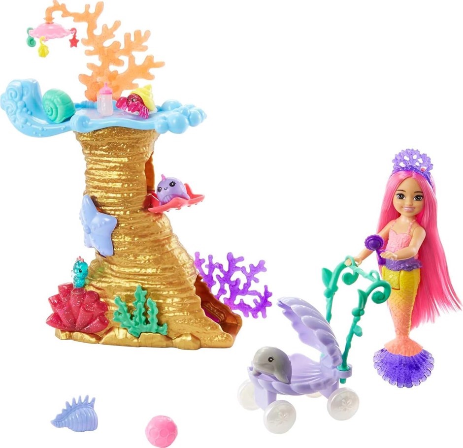 BARBIE Mermaid Power Doll & Playset, Chelsea Mermaid Doll with 4 Sea Animal